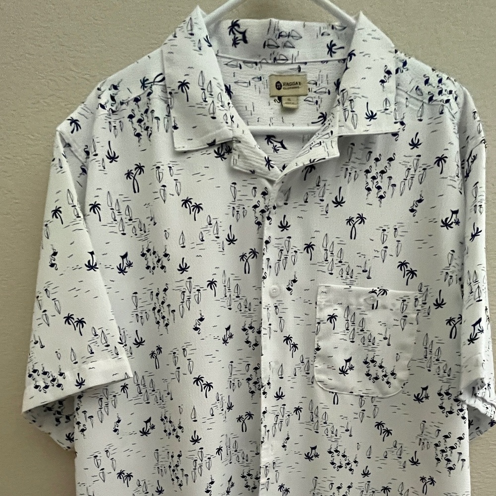 XL HAGGAR Clothing Shirt Palm Tree Hawaiian Shirt